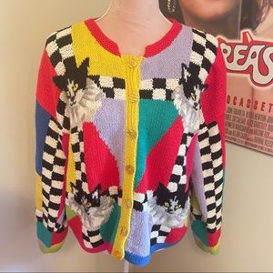 Art School Teacher vibes multicolour cat cardigan!
